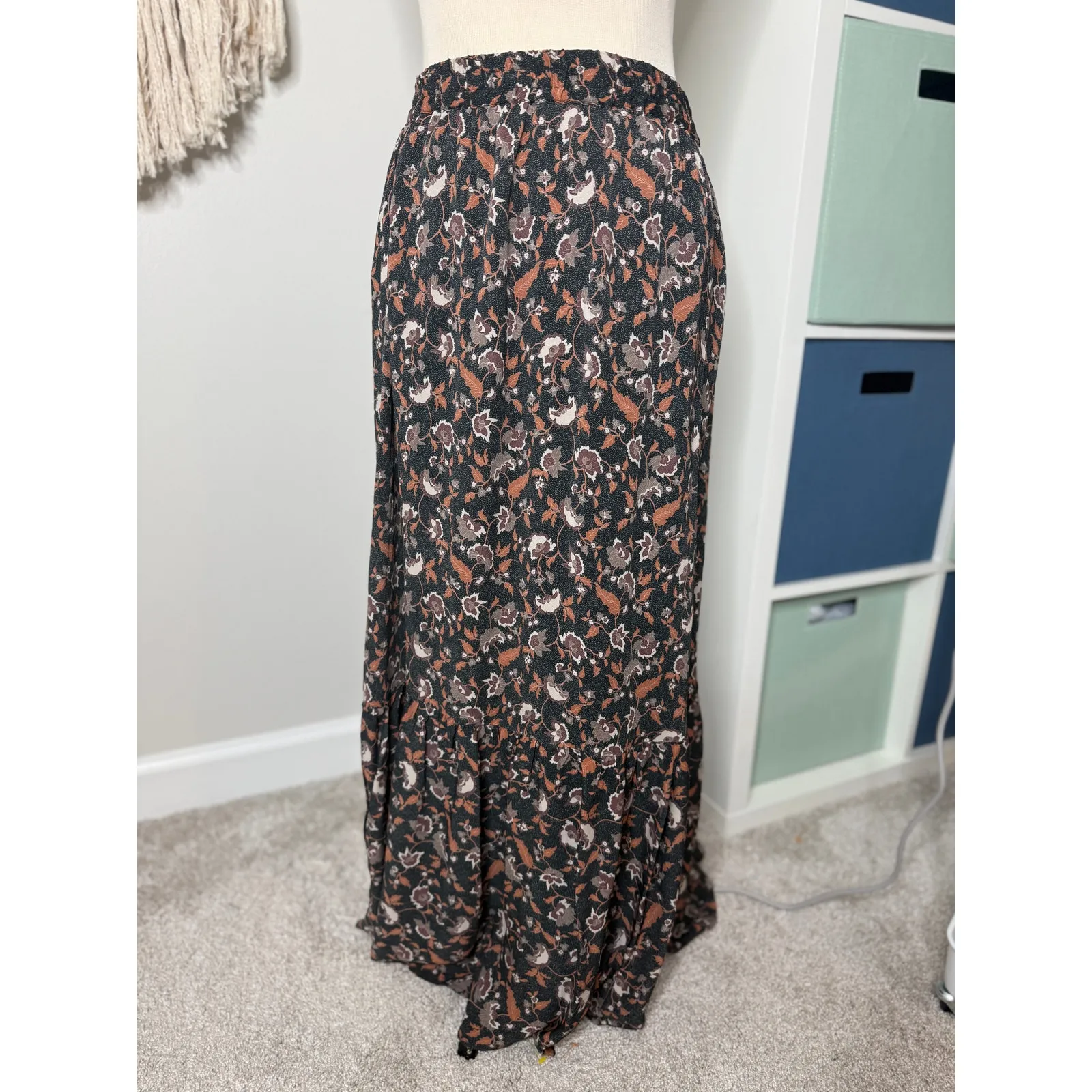 ABLE Catherine Maxi Skirt Bohemian Brown Black Vintage Floral Phoebe Buffay L Size L - Image 2