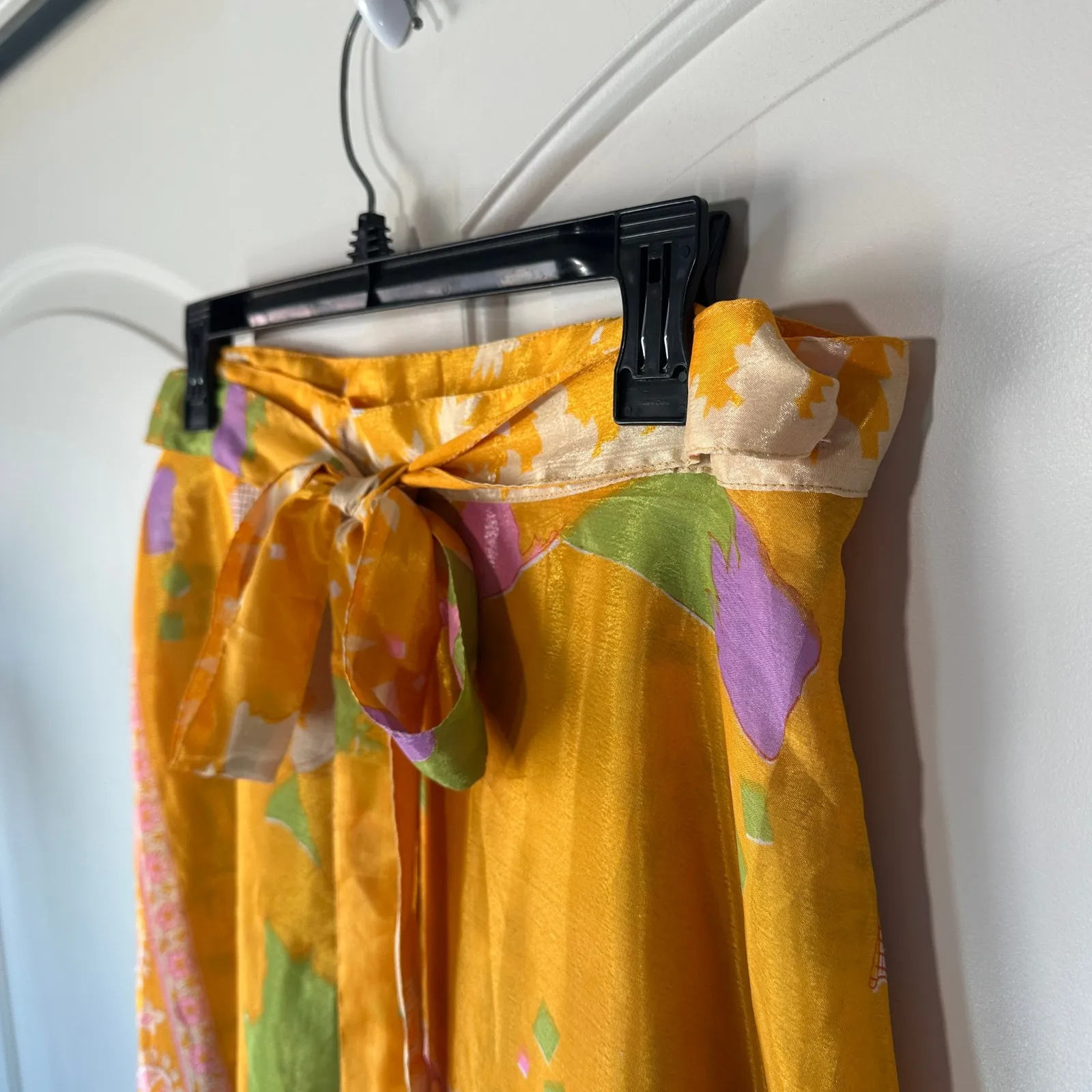 Floral‎ Wrap Skirt Bohemian Reversible Colorful Print Tie Waist Flowy Medium Orange - Image 4