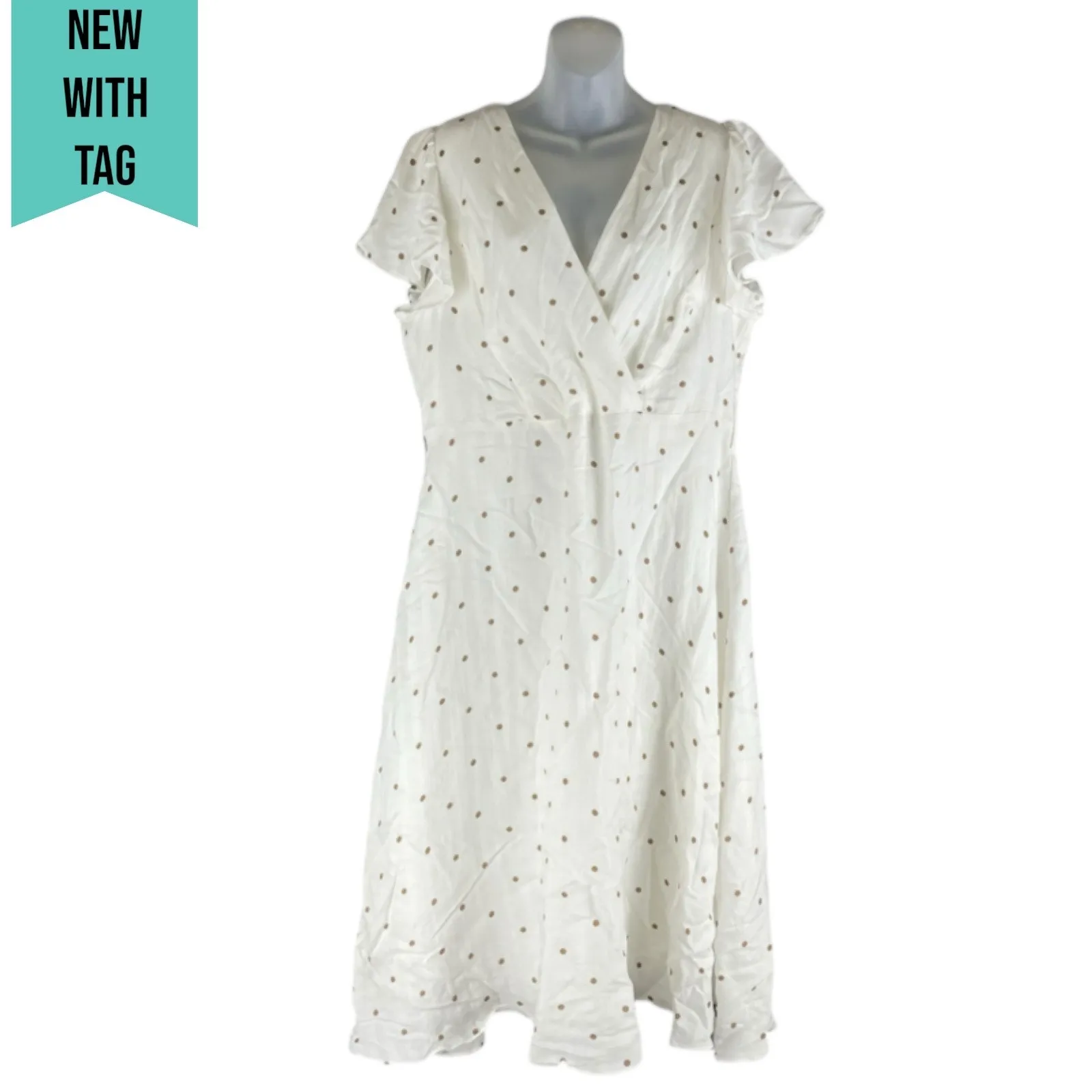 City Chic Polka Dot Sweet Doll Dress White Toffee Size S/ 16 - Image 3