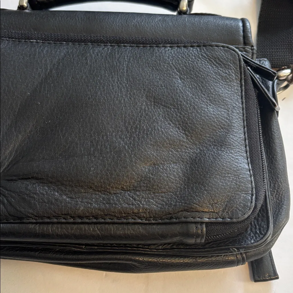 EAST WEST BRAND BLACK LEATHER MINI MESSENGER BAG/WALLET/TRAVEL BAG TOP HANDLE - Image 7