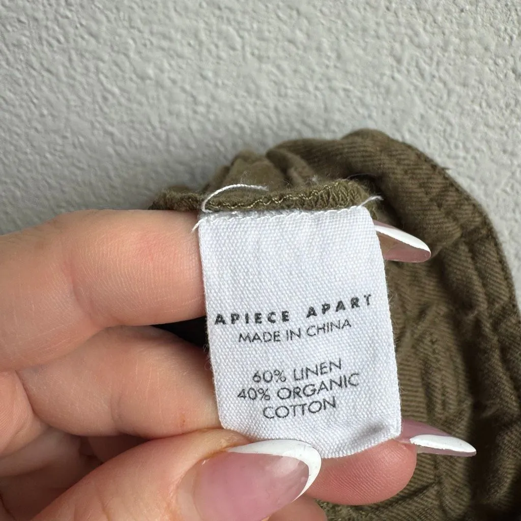 Apiece Apart Son Vida Linen Organic Cotton Green Khaki Ruched Shorts Size Large - Image 6