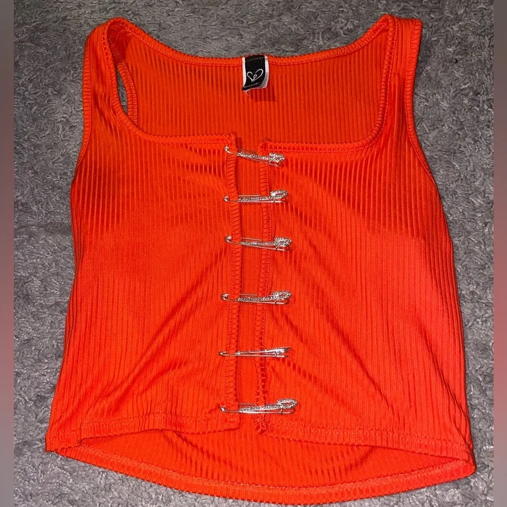 Windsor Crop Top Women Medium Orange Knit Tank CutOut Rhinestone Bustier Party - Image 3