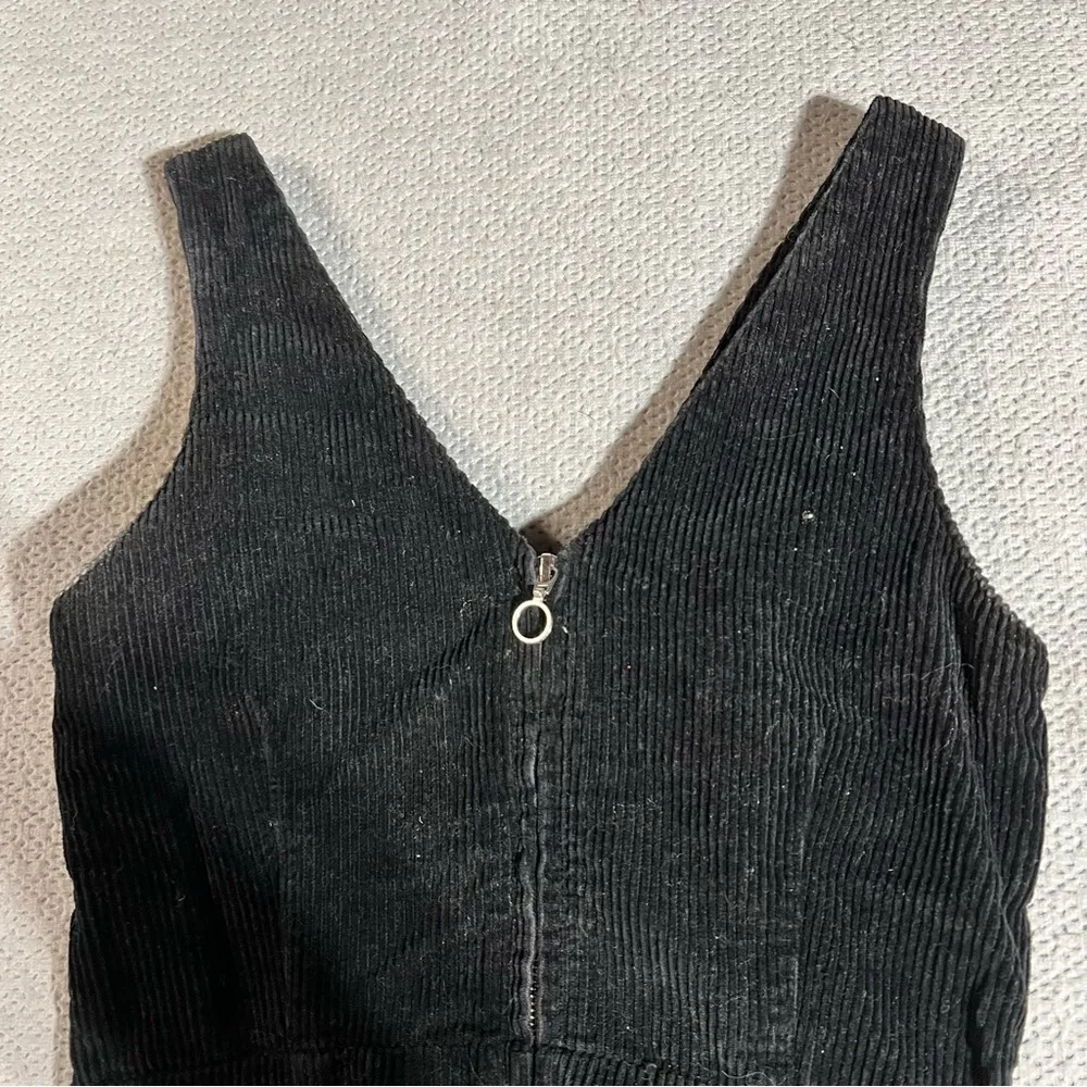 Topshop Moto Black Corduroy V Neck Bodycon Dress Size 2 Raw Hem EUC - Image 6