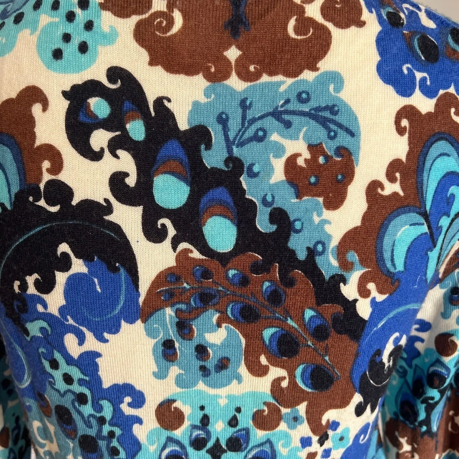 J. Crew merino wool cardigan paisley blue brown M Size M - Image 4