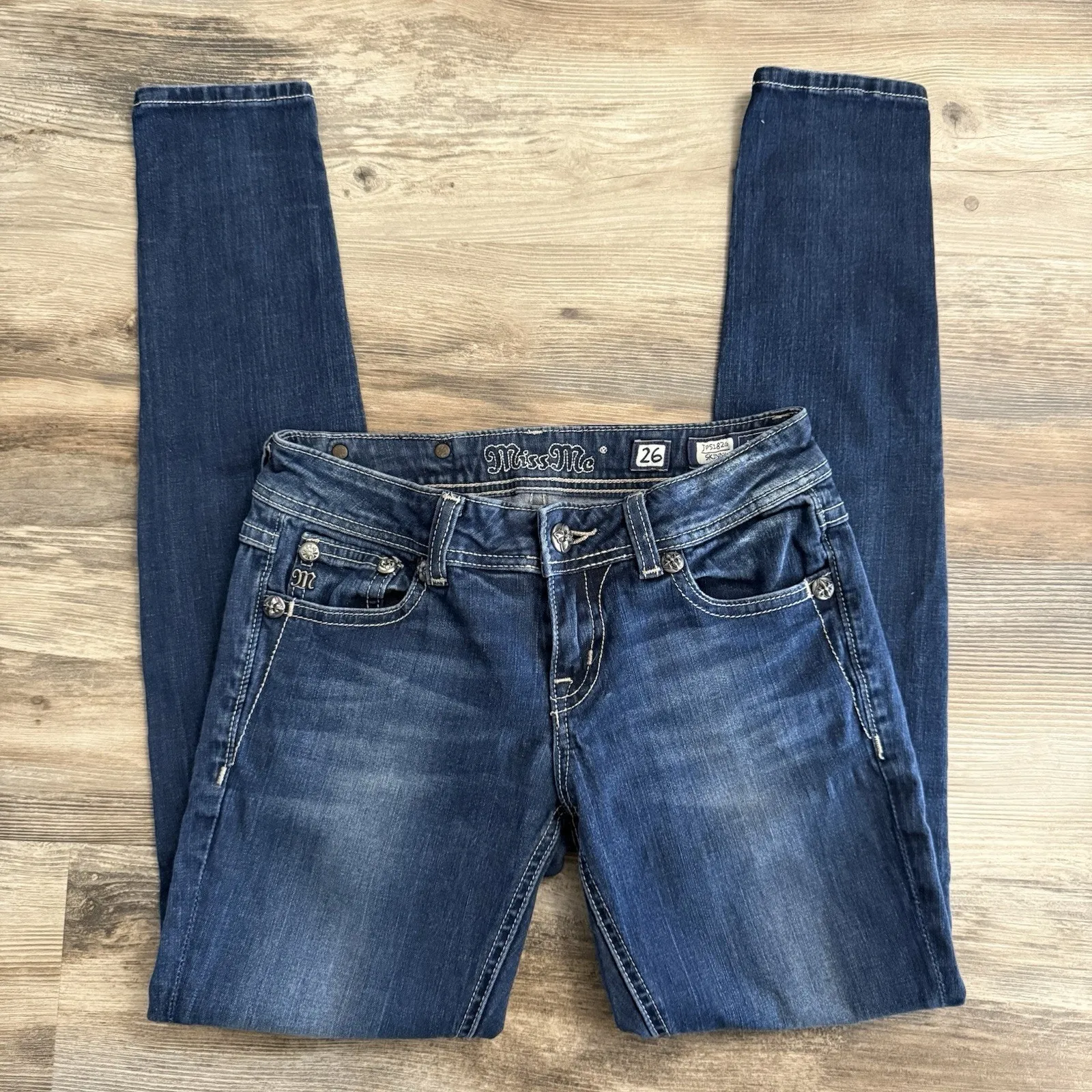 Miss Me Dark Wash Skinny Jeans – Women’s 26 – Embroidered Fleur-de-Lis - Image 3