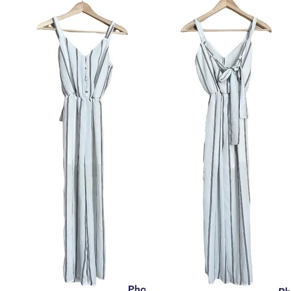 Sienna sky white striped boho pantsuit jumpsuit - Image 2
