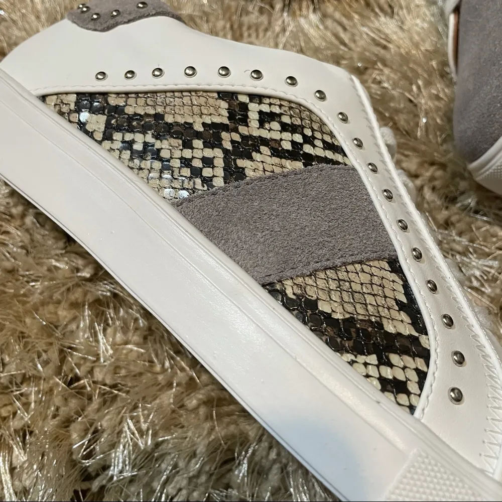 Steve Madden Annita Snake Print Studded Gray Suede Sneakers - Image 2