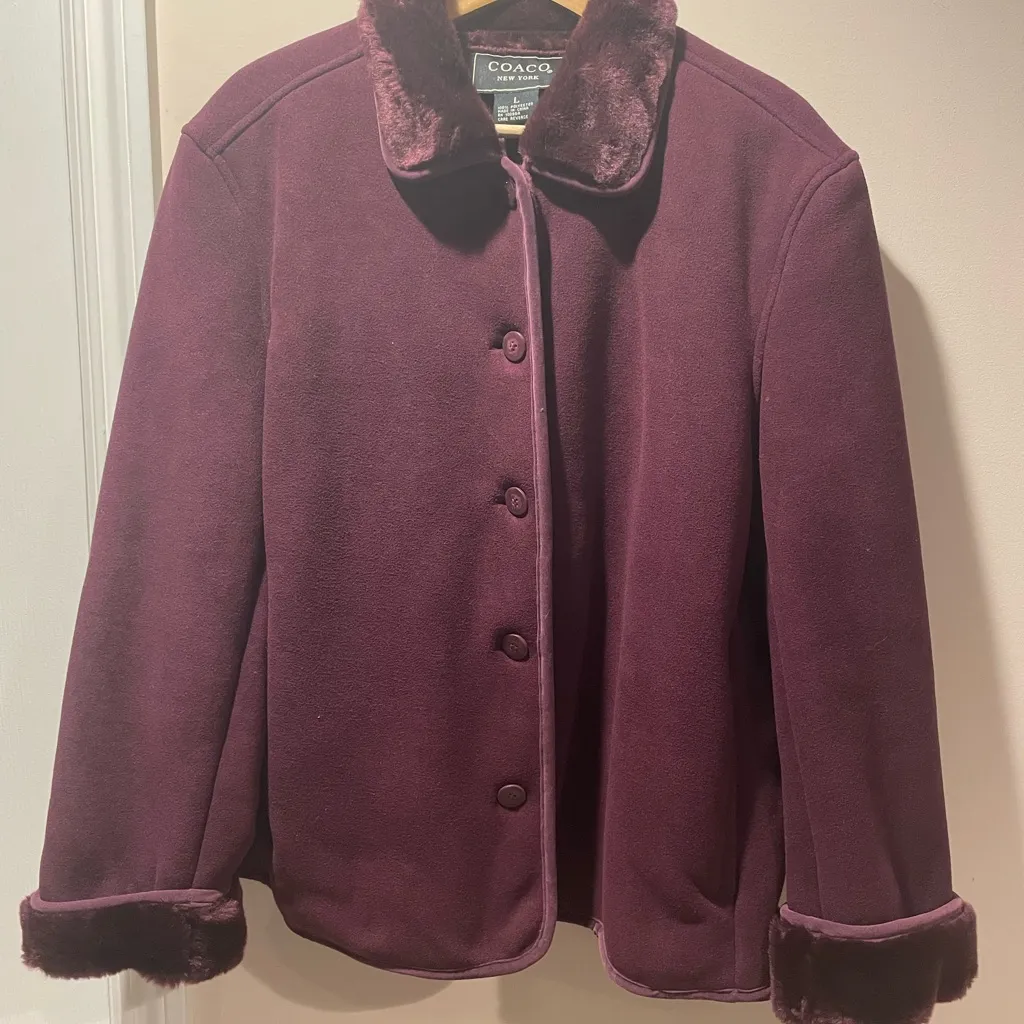 Coaco Women's Burgundy Teddy Jacket Purple Size L - Image 2