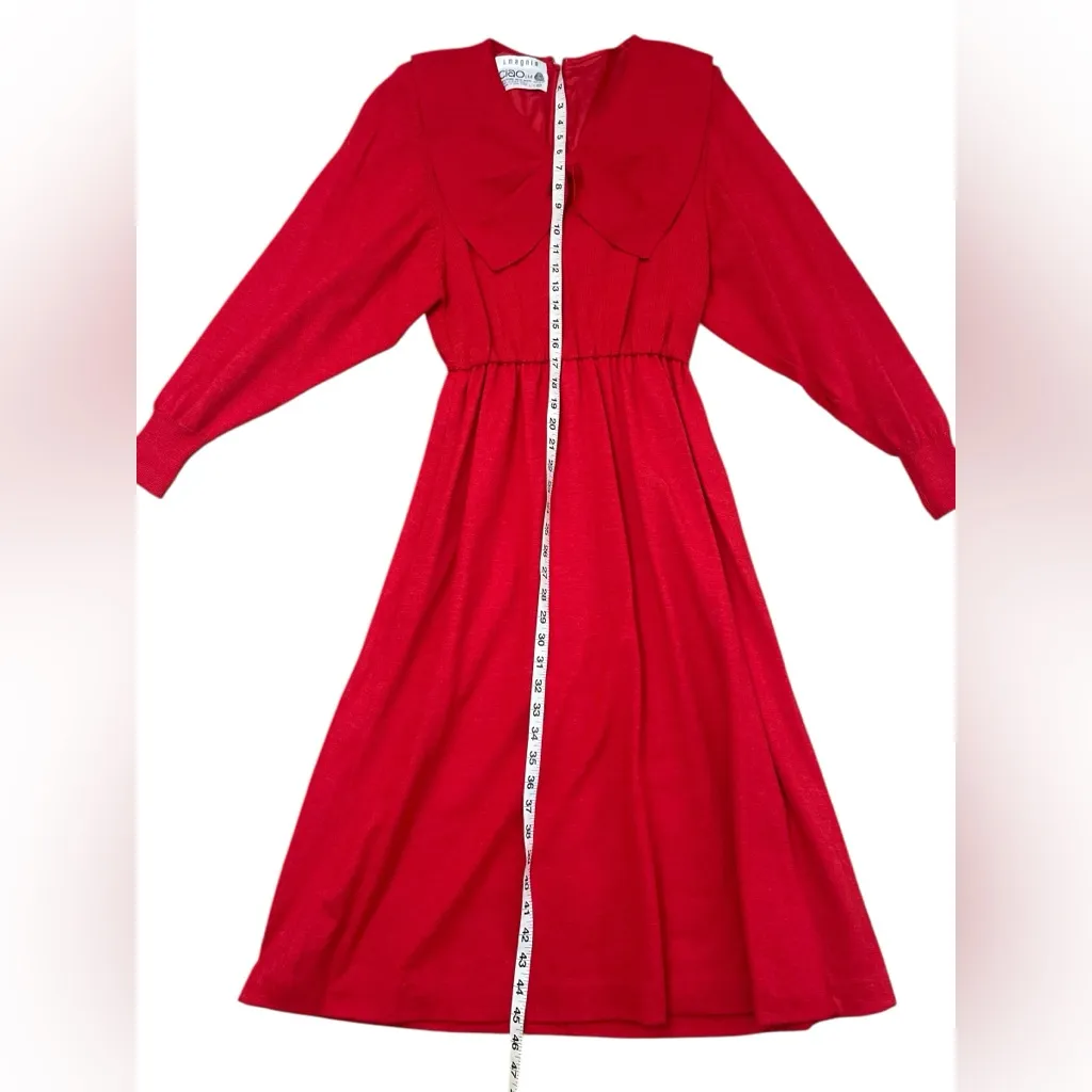 Vtg Ciao Ltd I. Magnin Red Wool Exaggerated Bow Long Sleeve Dress Size 12 - Image 5