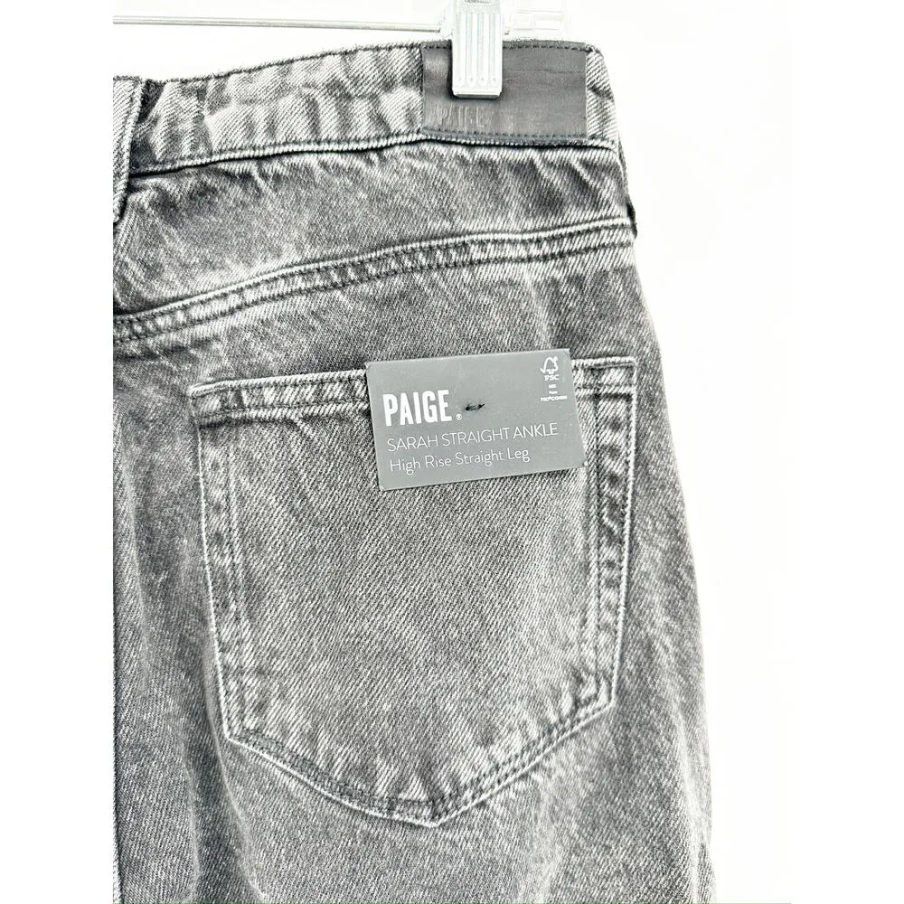 Paige Sarah Straight Ankle Jeans with Undone Hem in Priscilla Destructed Size 27 - Image 5