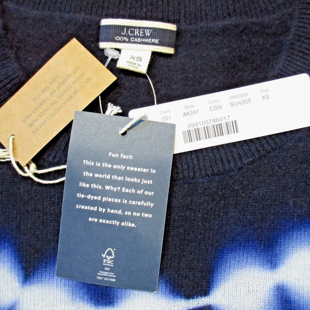 NWT J.Crew Long-sleeve Tie-dyed Cashmere Crewneck Dress in Classic Navy Sky XS - Image 4