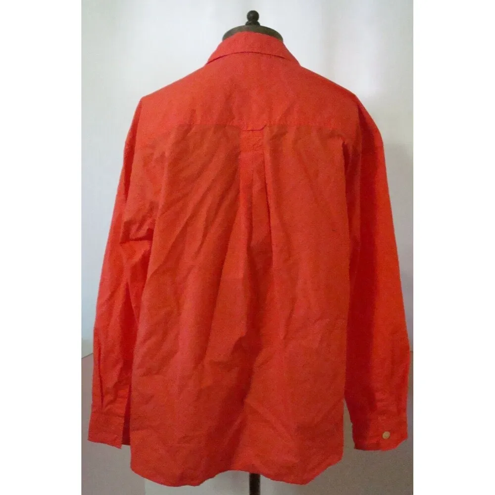New Womens Gap Camp Shirt S 100% Cotton Button Neon Coral LS Pockets Orange Nice - Image 3