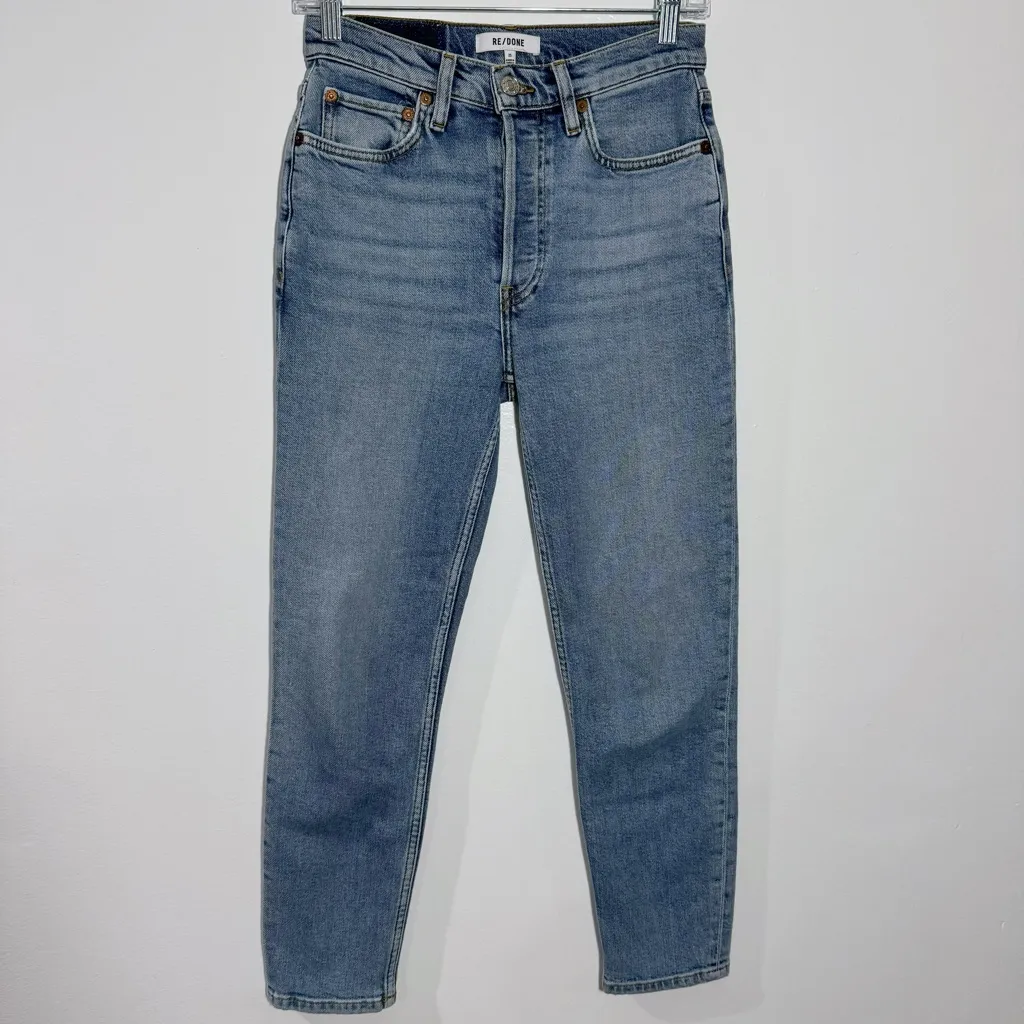 New RE/DONE 90s High-Rise Ankle Crop Jeans In Mid 90s Wash Button Fly Size 25 - Image 2
