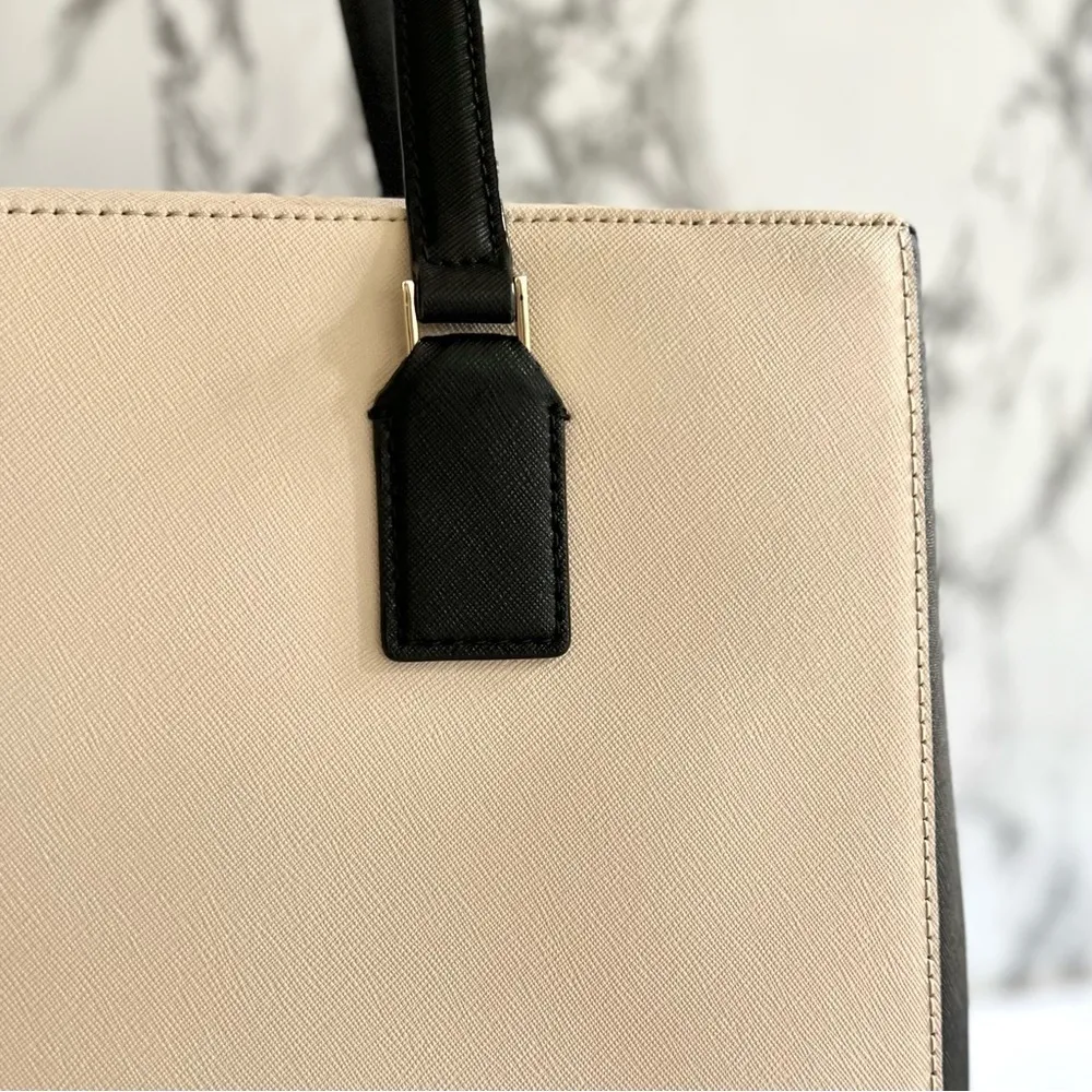 Kate Spade Laurel Way Reese Satchel Soft Porcelain and Black Leather Bag - Image 10