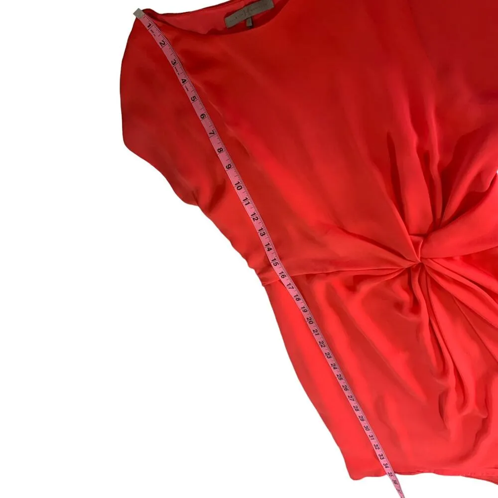 Halston Heritage Twist Front Boat Neck Drape Short Sleeve Dress Coral Red Small - Image 11