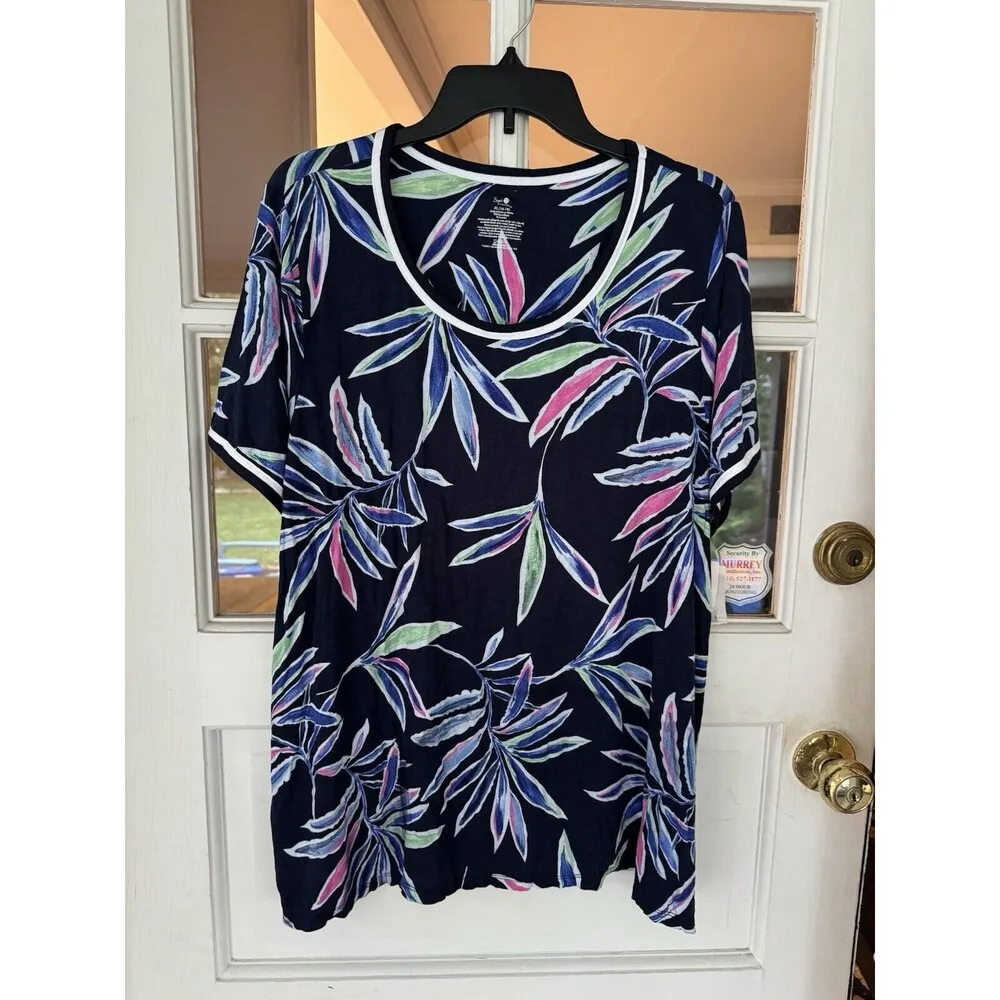 Women's Knit Sleep Shirt Dark Navy Tropical XL (16-18) READ - Image 6