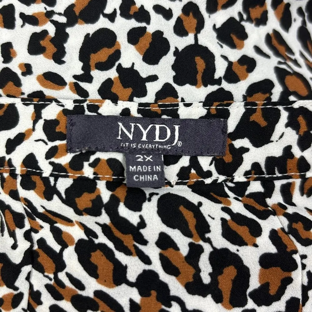 NYDJ Black Brown Leopard Print Henley Pleat Back 3/4 Sleeve Tunic Blouse Size 2X - Image 6