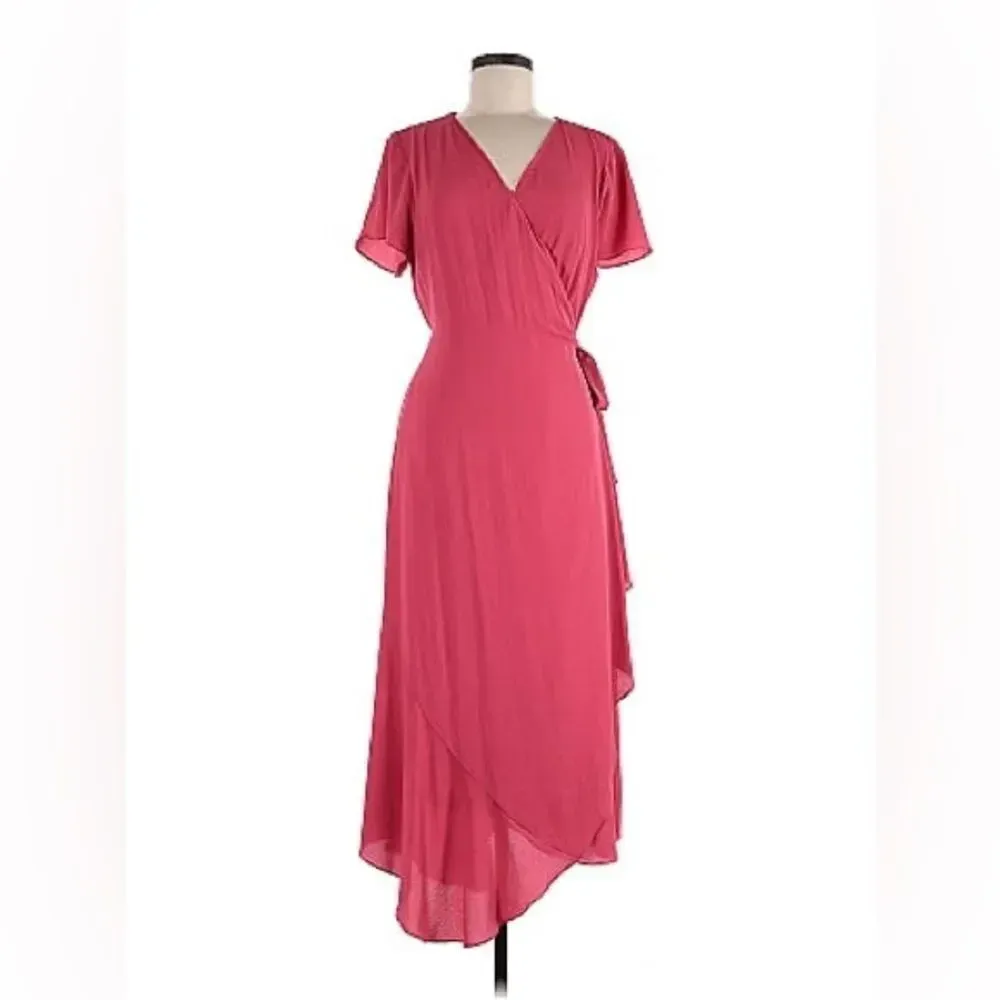 Halston Women’s Rose Pink Short Sleeve V-Neck Wrap Maxi Dress Size Small‎ - Image 2