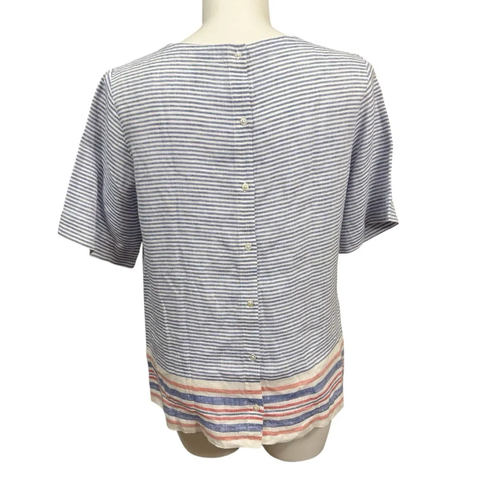 L.L. Bean Linen Stripe Button Back Top Blue Red White Women’s Large - Image 5