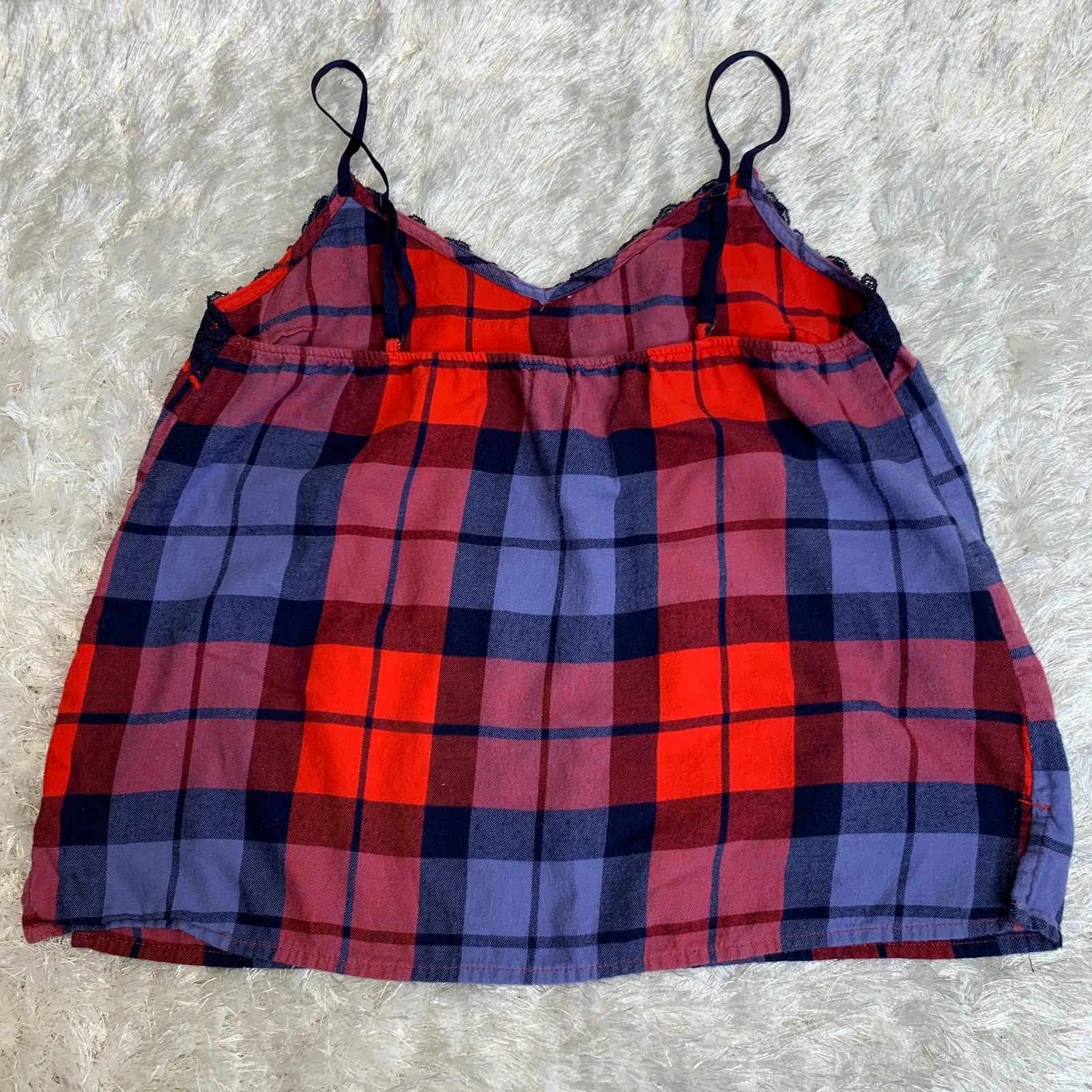 Aerie Red Blue Black Flannel Plaid Camisole Lace Sz Medium - Image 6