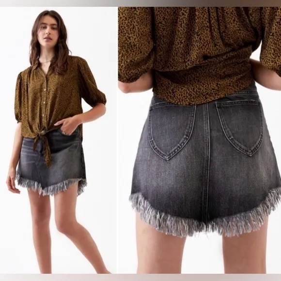 NWT Free People We The Free Bailey Black Denim Skirt Frayed Hem - Image 3