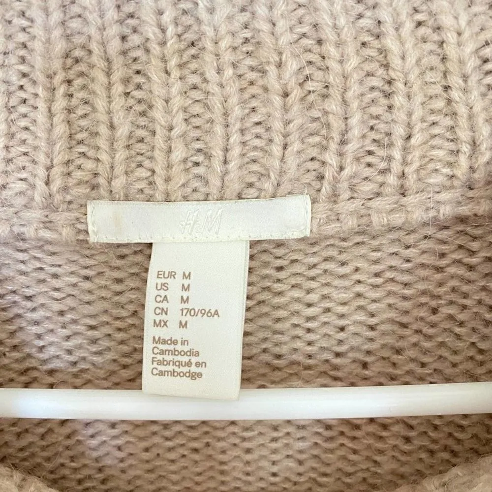 H&M  Tan Eyelet Cable Knit Pullover Sweater Sweater Medium alpaca Wool Blend - Image 6