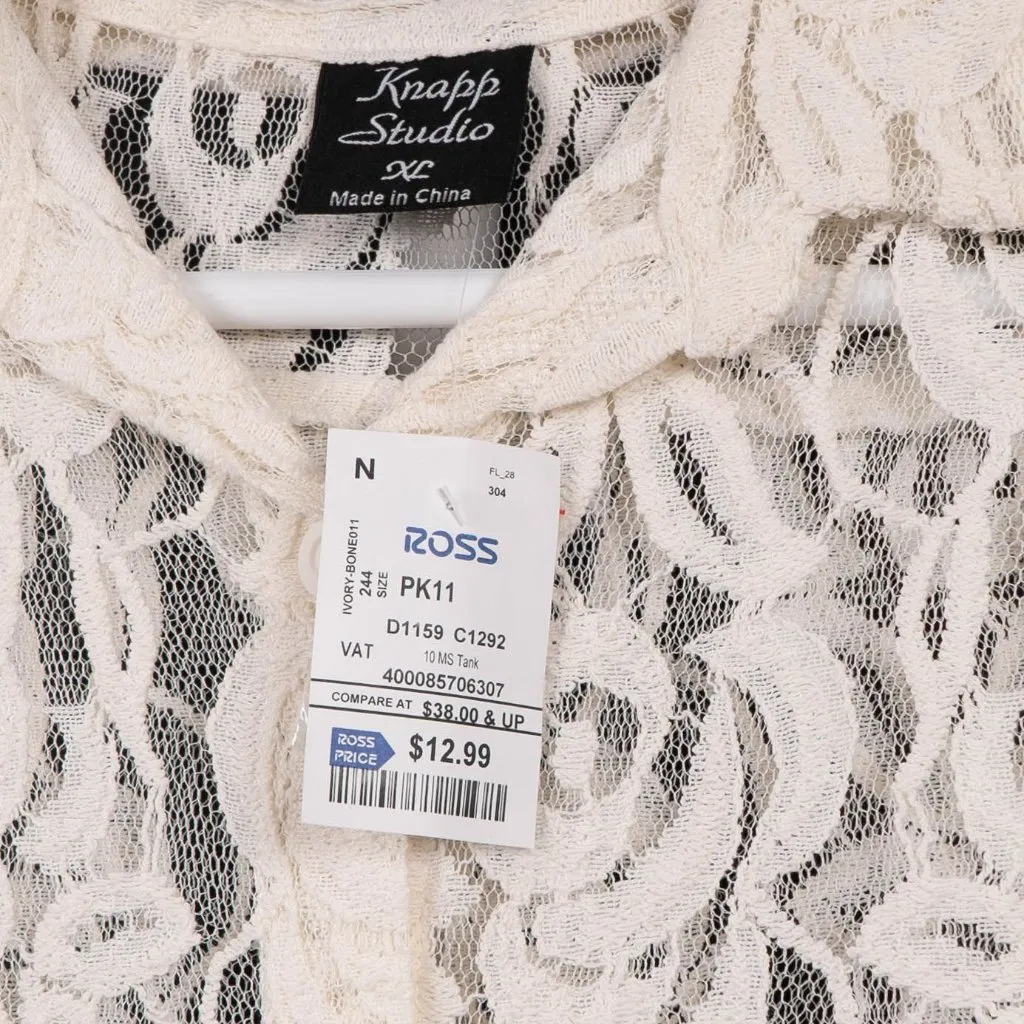 Lace Y2K Blouse XL Collared Sleeveless Sheer Cream Boho Festival Whimsy Fairy - Image 5