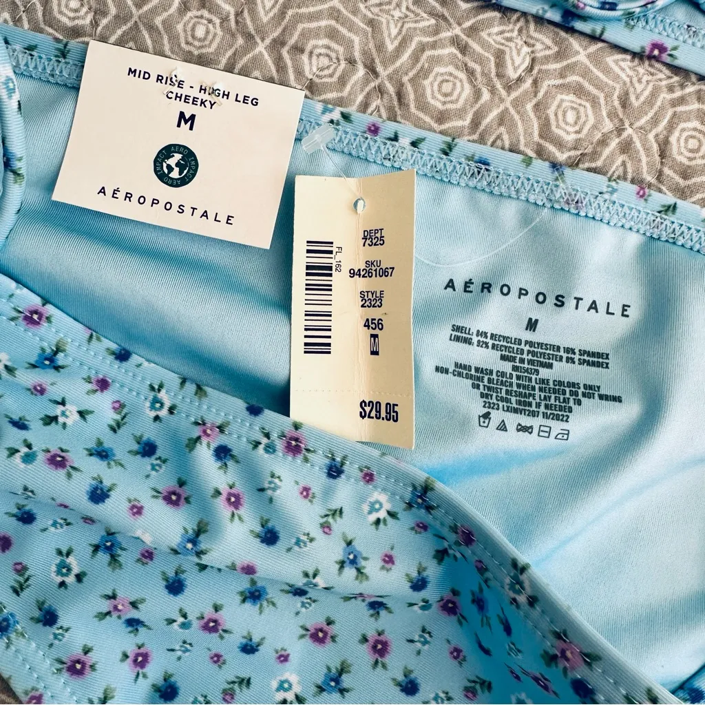 NEW! Aeropostale Blue Ditsy Floral Cut Out Strappy Mid-Rise Bikini Set Size S/M - Image 7