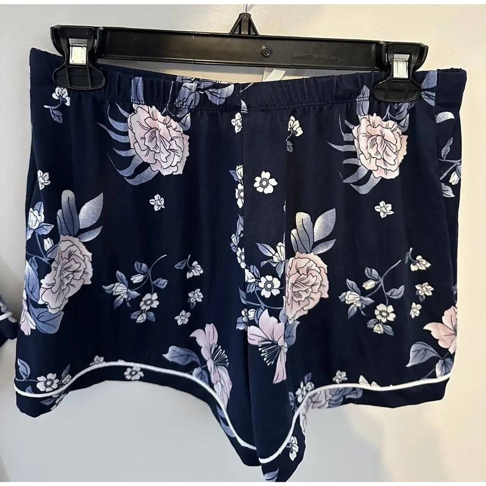 LJONES NEW YORK Navy Blue Floral Print Pajamas Shirt/Short Set Size Medium - Image 5