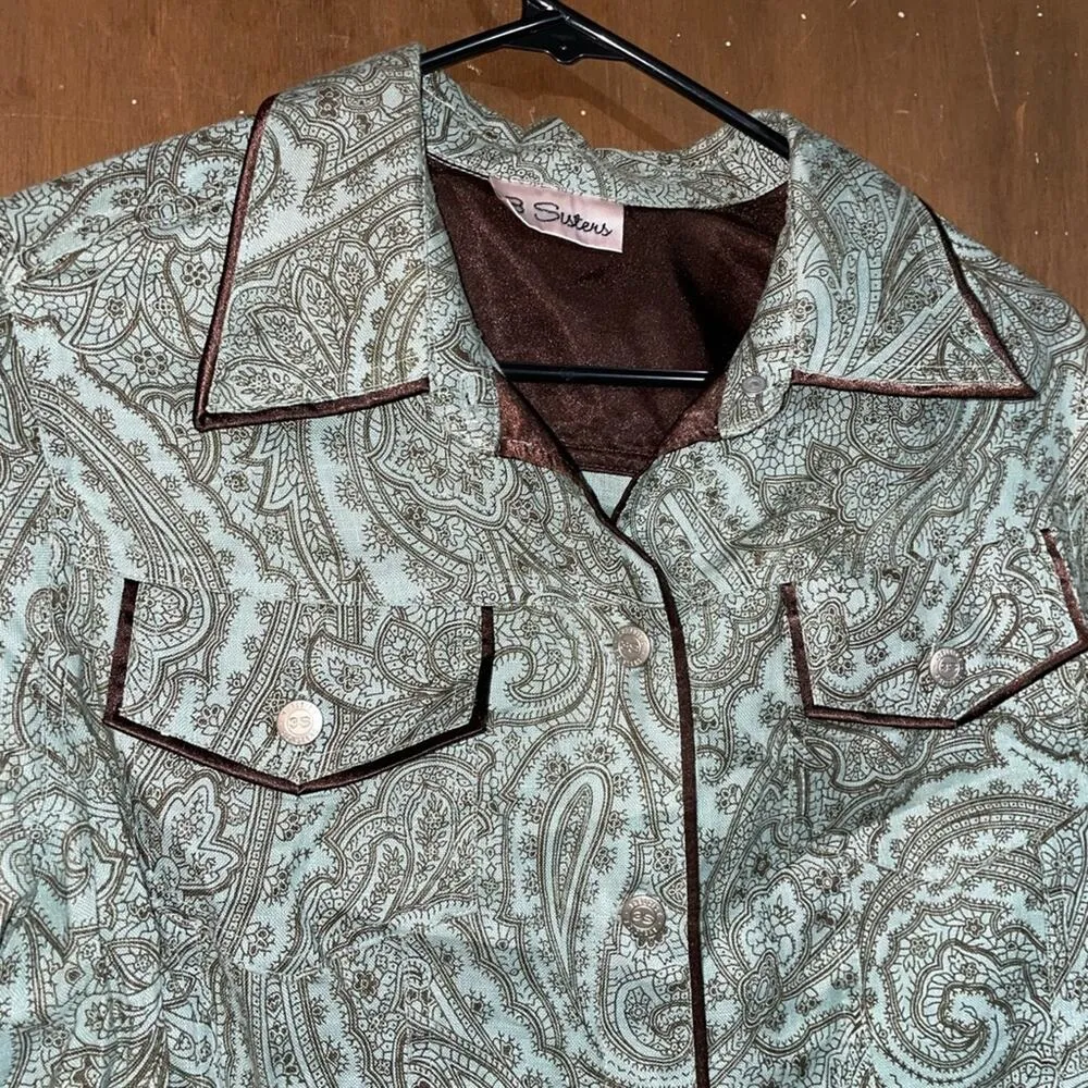 Western paisley button down shirt blue - Image 4