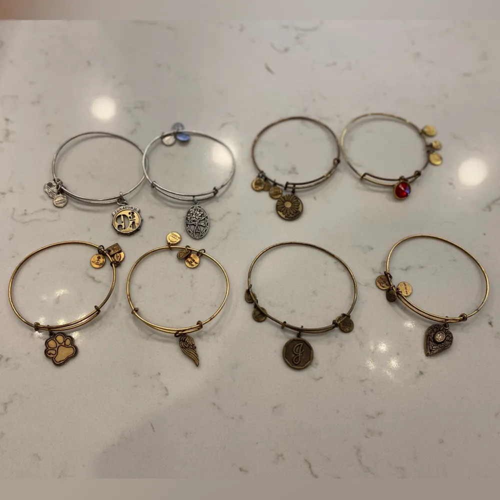 Alex & Ani Flower Bouquet Oval Friend Silver Bangle Stackable Charm Bracelet - Image 3