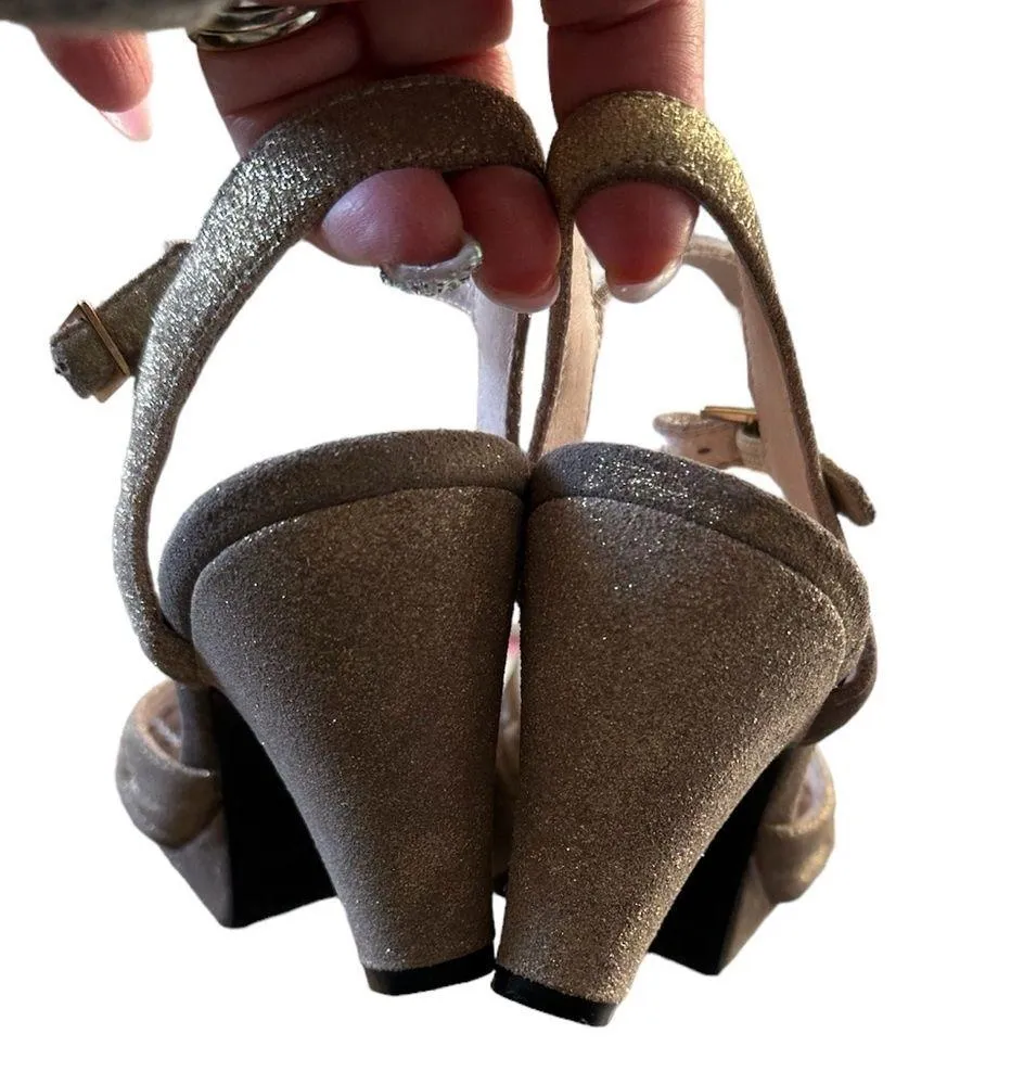 SACHA LONDON GOLDTONE METALLIC LEATHER ANKLE STRAP PLATFORM HAND MADE SHOES 7 Size undefined - Image 7