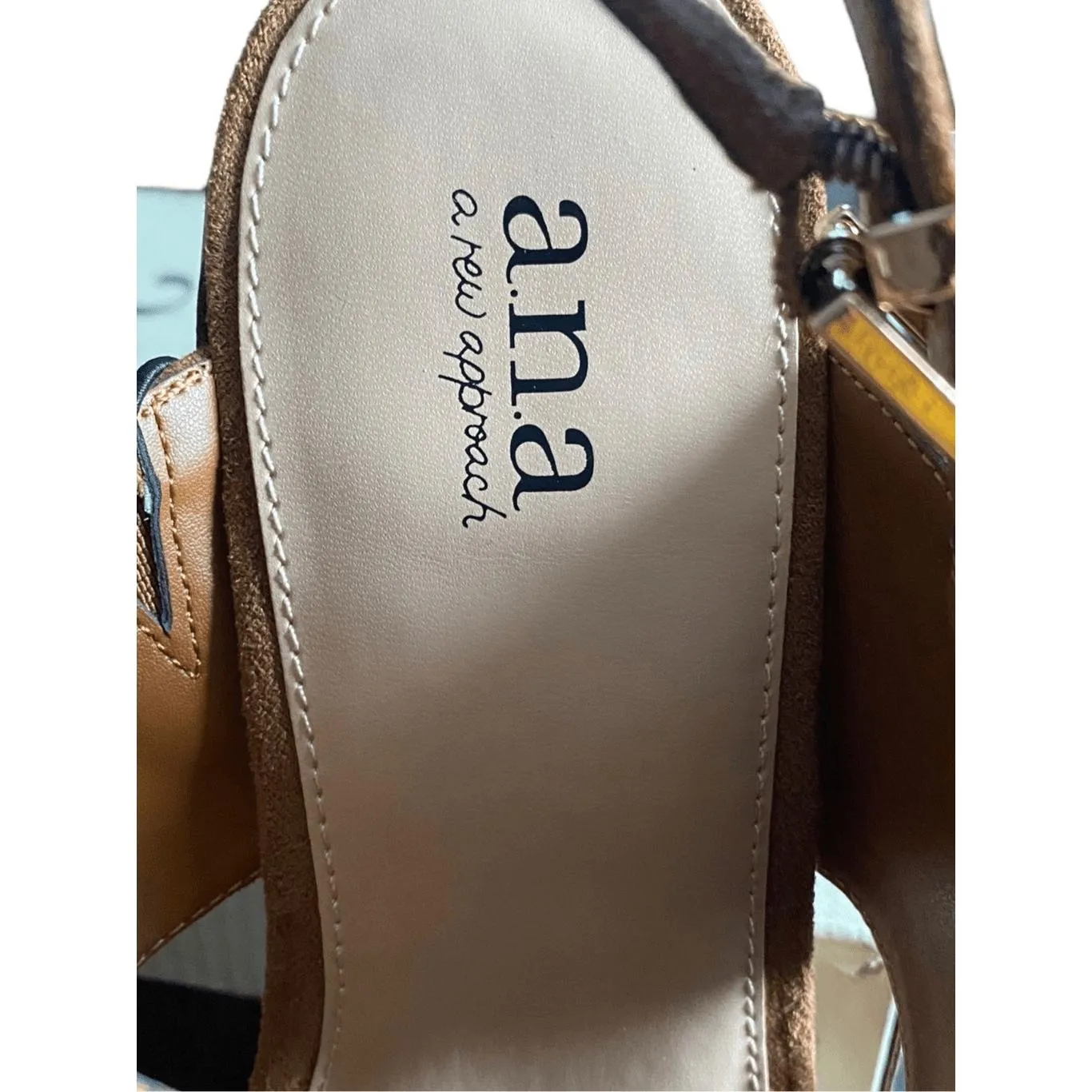 A.N.A Daly Womens Cognat Brown Suede Strappy Open Toe Block Heel Sandals - Image 8