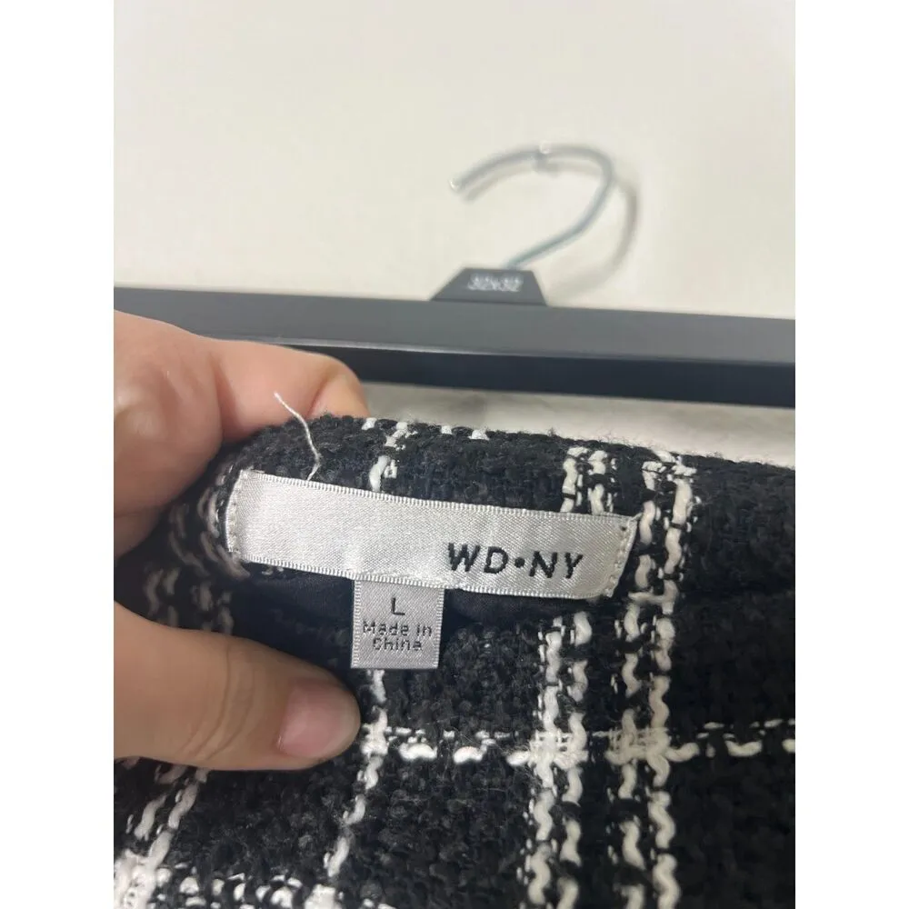 WD.NY Black White Plaid Tweed Fringe Skirt Womens Sz L Academia Preppy Career Size L - Image 4