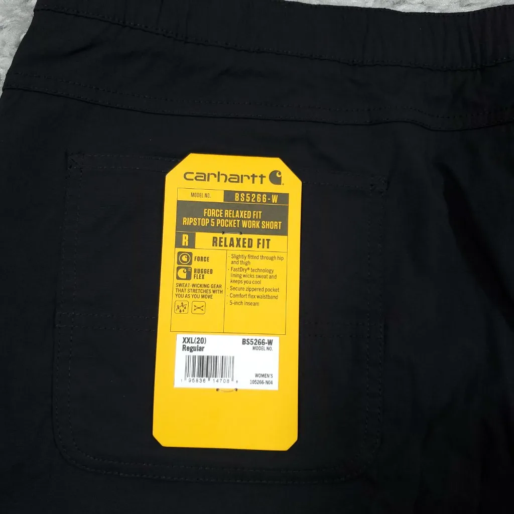 Carhartt Women's Force Relaxed Fit Ripstop Work Shorts Black Size XXL 5 Pocket - Image 5