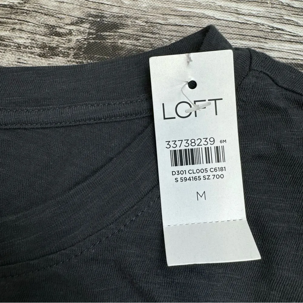 LOFT Women's Crinkle Lace Peasant Sleeve Blouse Top M Med Medium Dark Grey Gray - Image 9