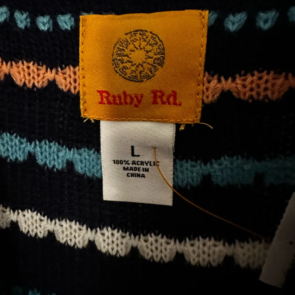 Ruby Rd. Multicolor Striped Cardigan Blue Size L - Image 3
