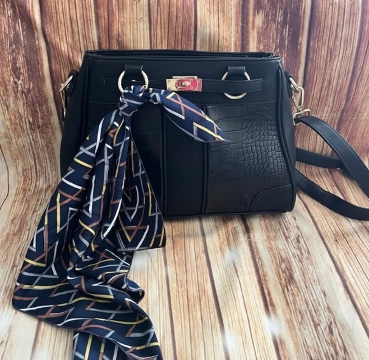 Leather Black Handbag Satchel Purse The Danbury Mint Crossbody - Image 5