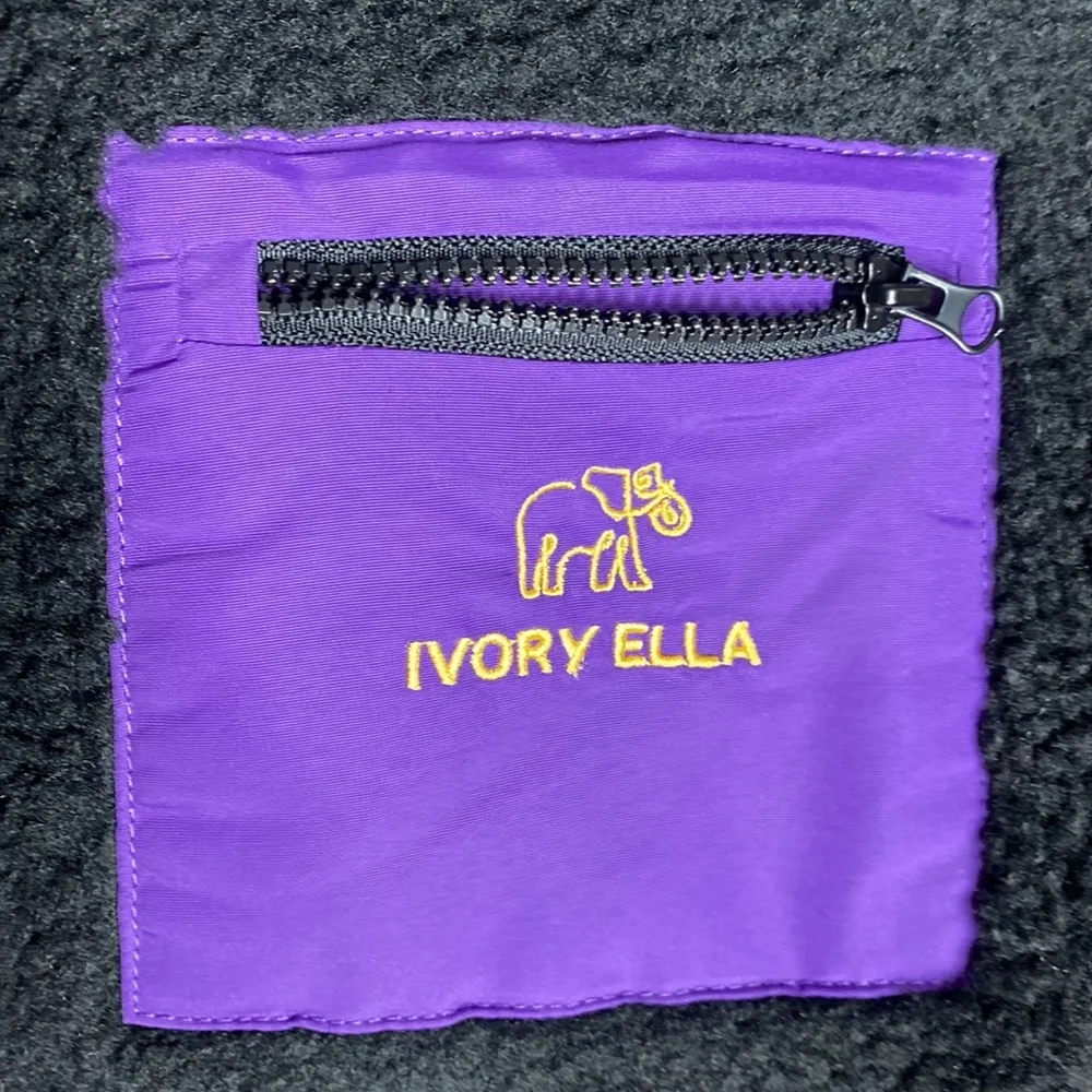 Ivory Ella Black Quarter zip Sherpa pullover with purple logo patch pocket sz S - Image 6