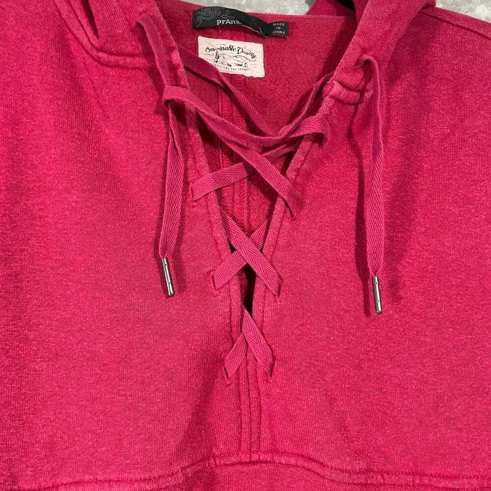 Prana Women's Red Cozy Up Illana Hoodie - Crop Sweatshirt - Size Large - Hemp - Image 4