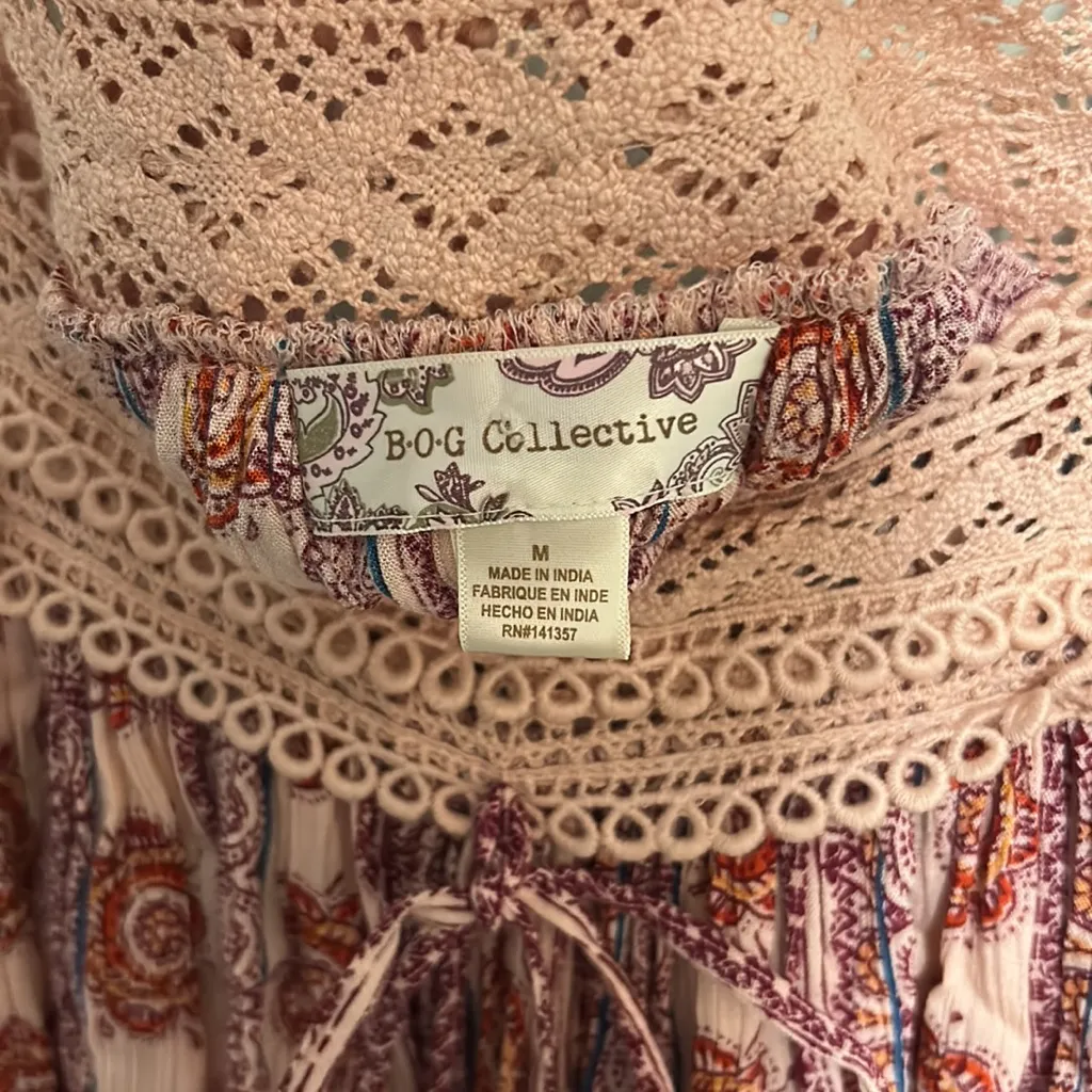 B.O.G. Collective Lace Design Floral Print Smock Neck Short Dress - Image 7