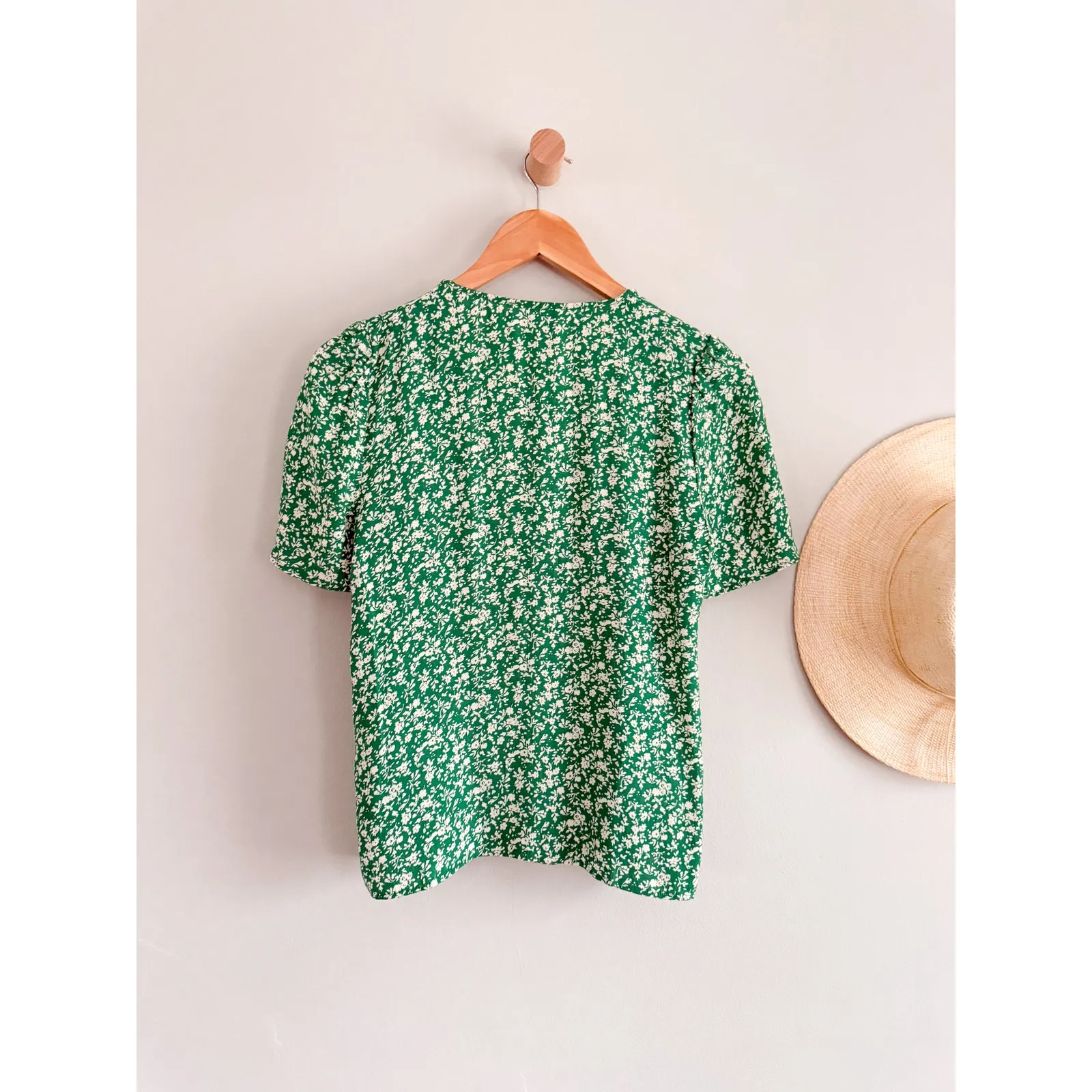 Sézane | Eloine Blouse Garden Green Floral Tie Front | Sz 2 - Image 9