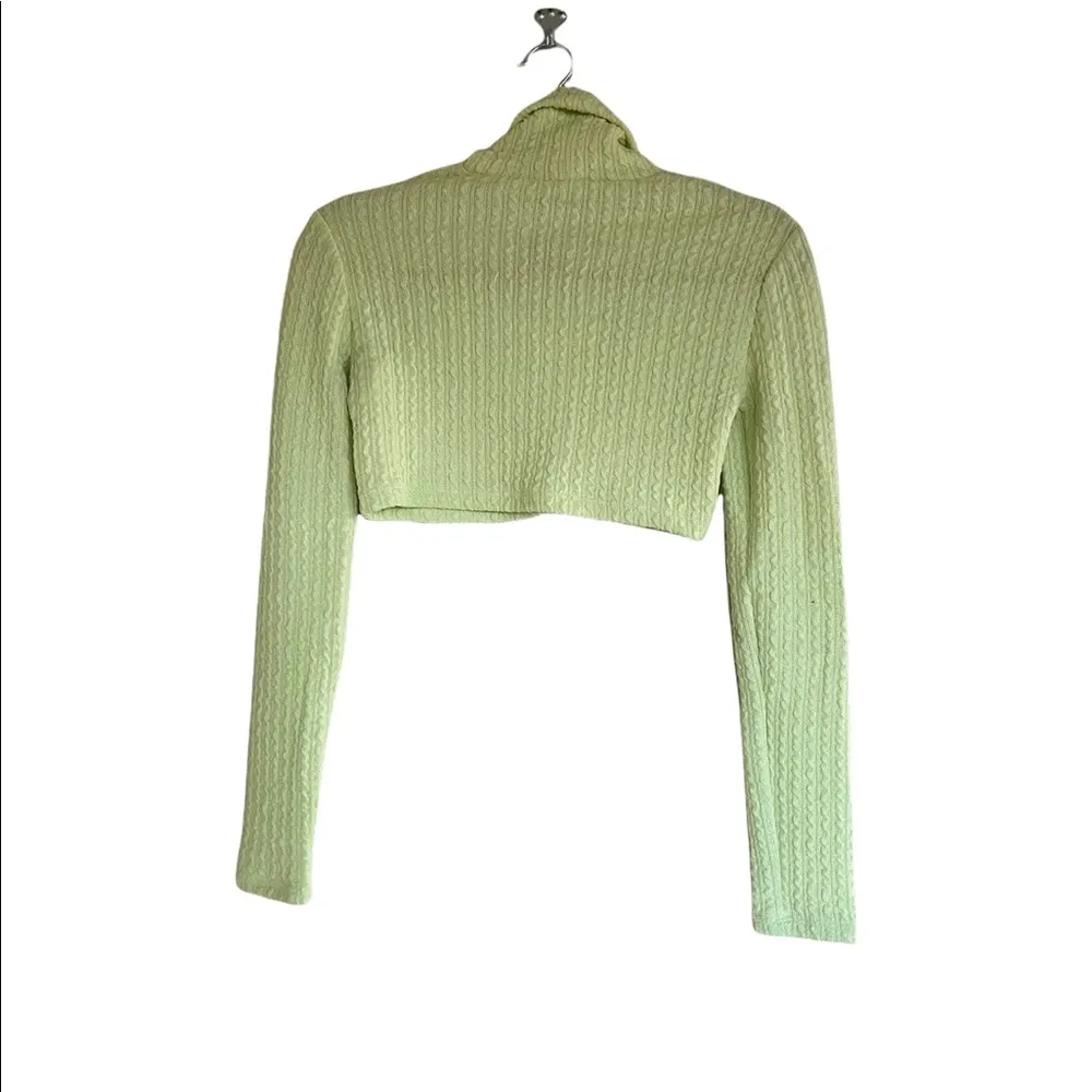 NWT Bershka Ribbed Cropped High Neck Sweater Lime Green Medium - Image 9