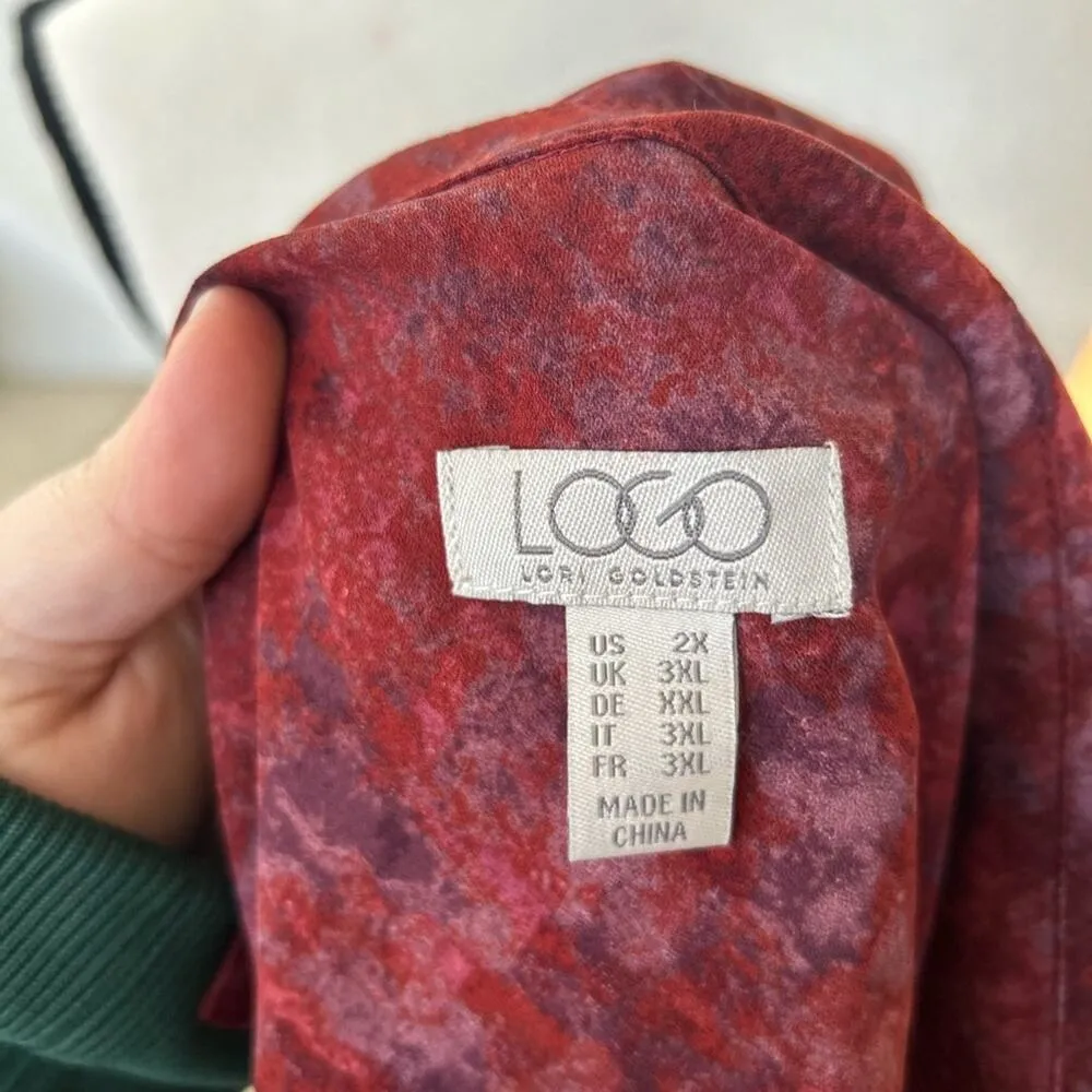 LOGO Lori Goldstein Red Abstract Print Ruffle Hem  Blouse - Image 3