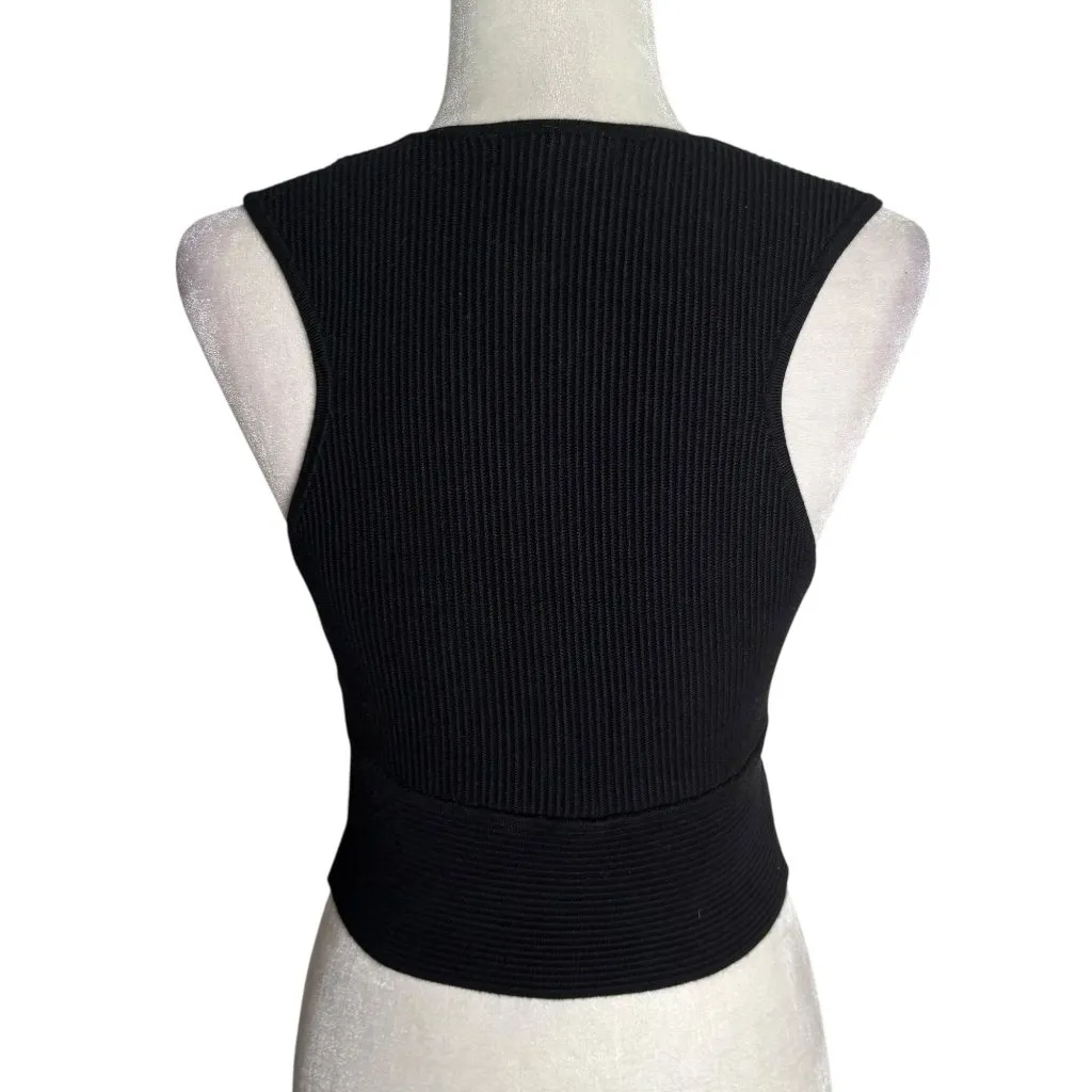 House Of Harlow 1960 Ribbed Sleeveless Crop Top Medium Black Deep V - Image 4