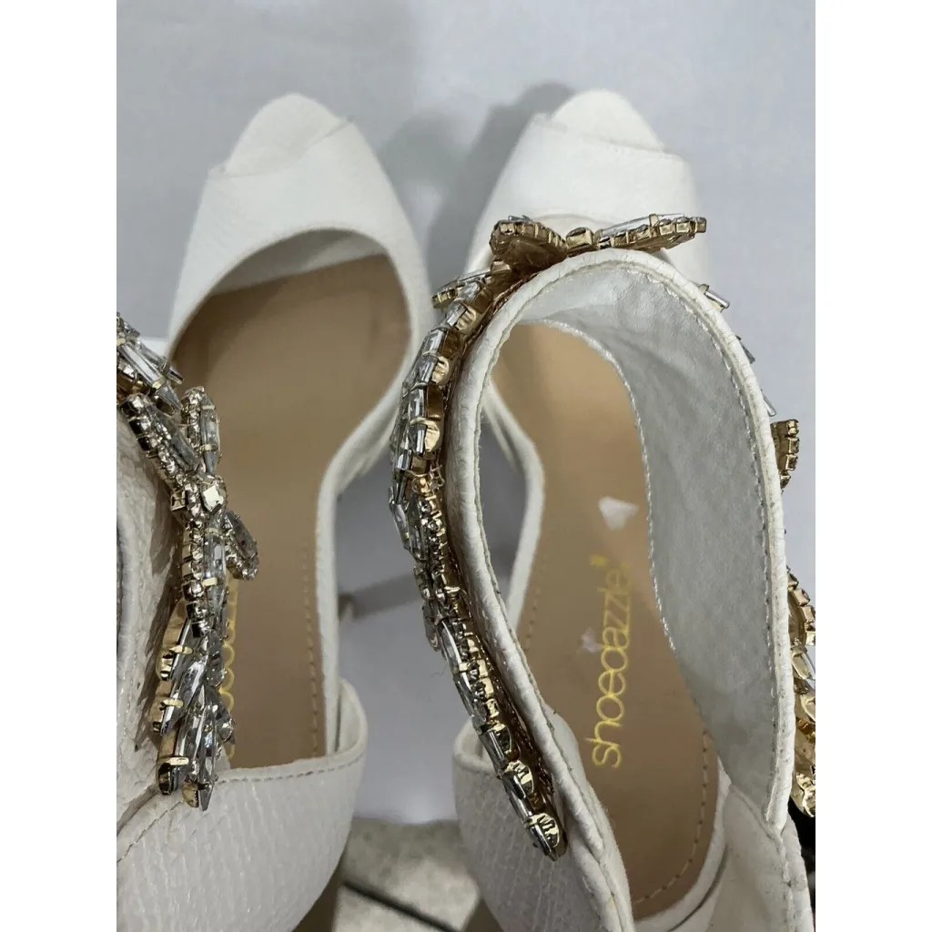 Womans Shoe Dazzle Jasmyn Size 7m white Leather Zip Ankle Strap Platform Pumps - Image 6