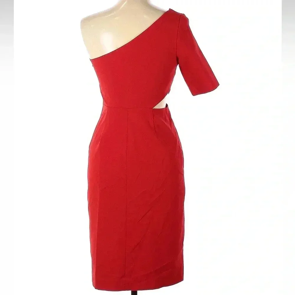 Jill Jill Stuart Red One Shoulder Holiday Cocktail Dress Cutout Size 8 Medium M - Image 4