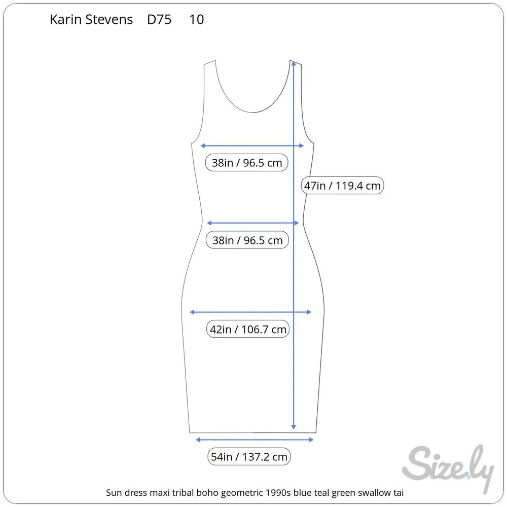 Sun dress maxi tribal boho geometric 1990s blue teal green swallow tail top - Image 3