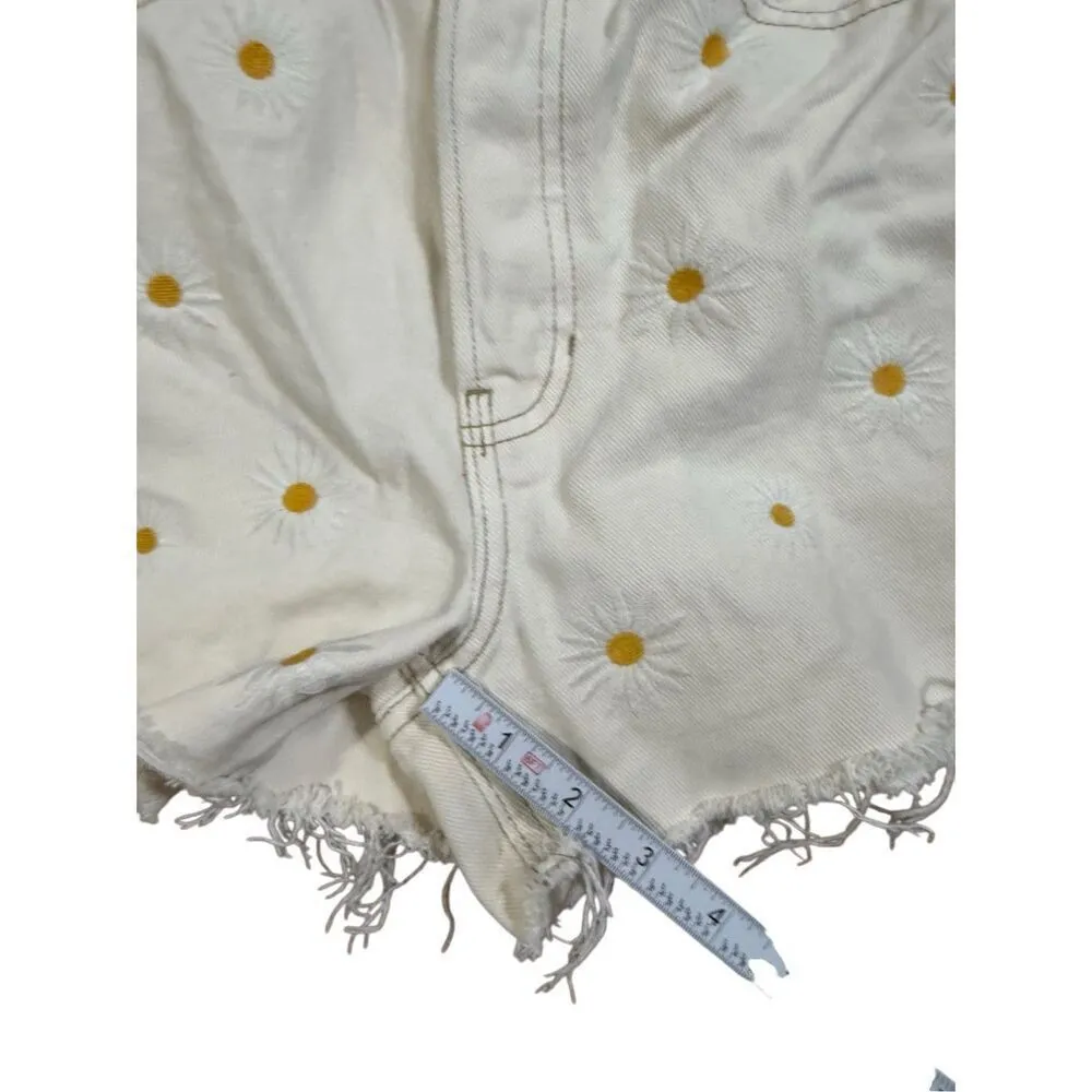 PacSun Daisy Embroidered Ultra High Waisted Vintage Denim Shorts Sz 26 - Image 11