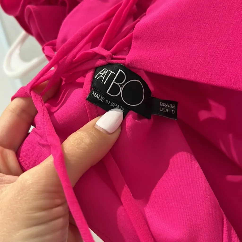 PATBO women size 0 flutter sleeve hot pink maxi long dress ruffles v neckline - Image 15